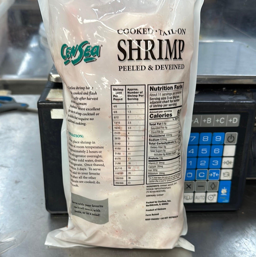 SHRIMP - COOKED TAIL -ON - PEELED & DEVEINED ( 8-12/LB)