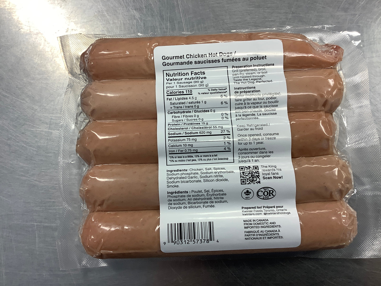 KING WINTER’S-CHICKEN GOURMET KOSHER HOT DOGS