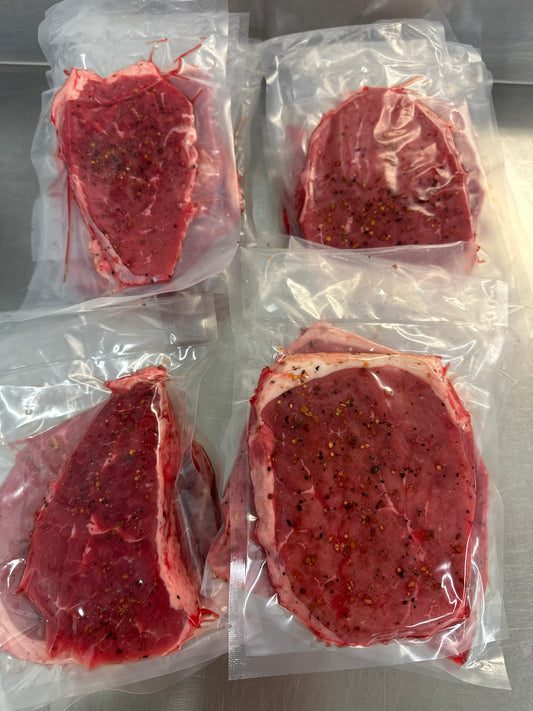 EYE OF ROUND 5-6oz MARINATING STEAK WITH MONTREAL STEAK SPICE