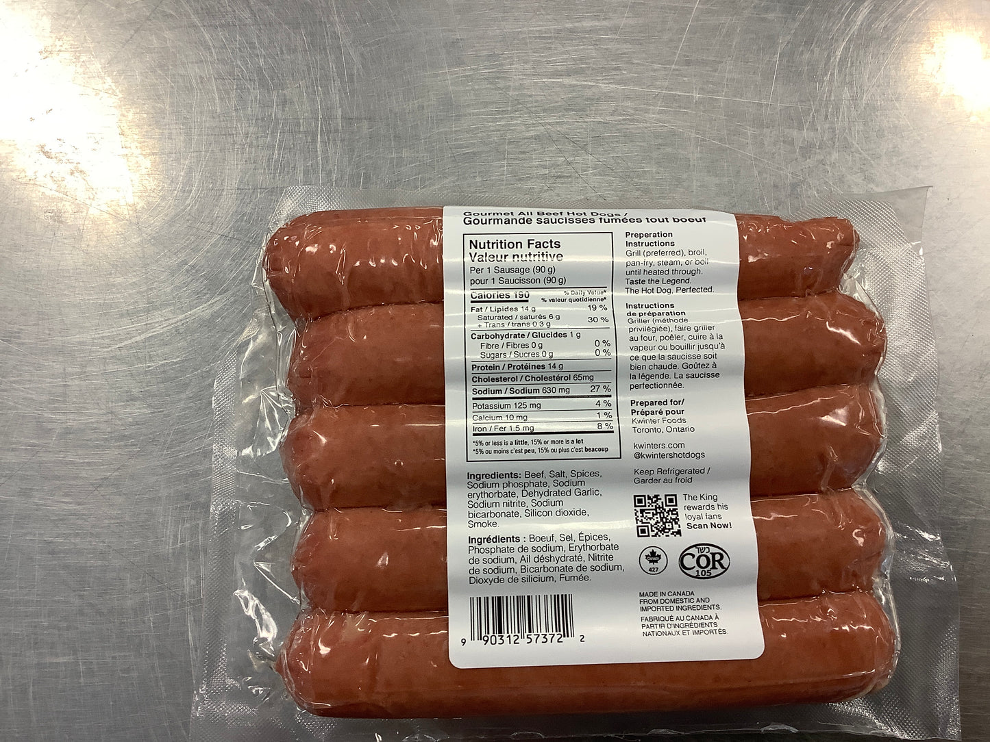KWINTER’S-BEEF GOURMET KOSHER HOT DOGS
