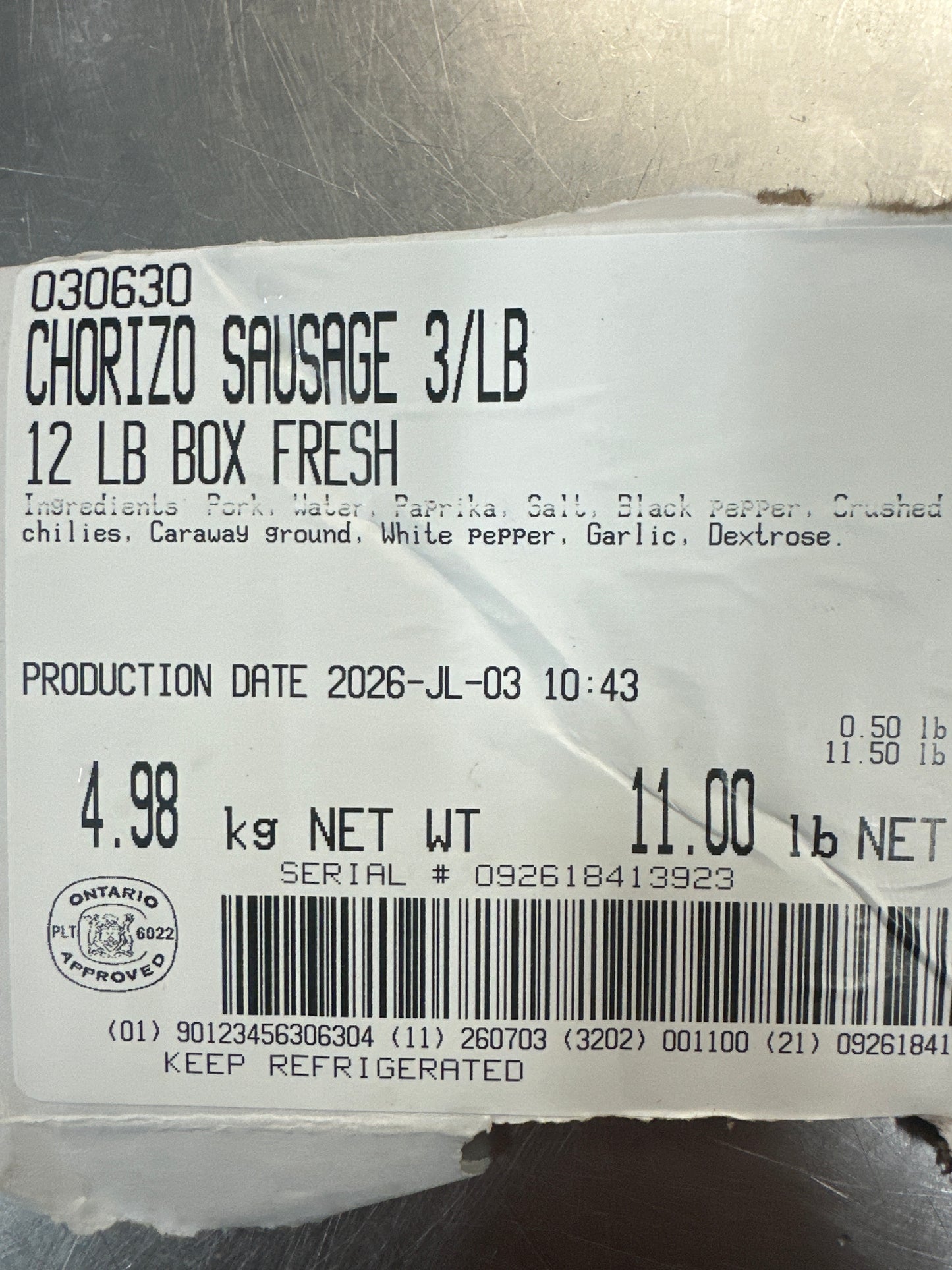 CHORIZO SAUSAGE SMOKED - 4/PK