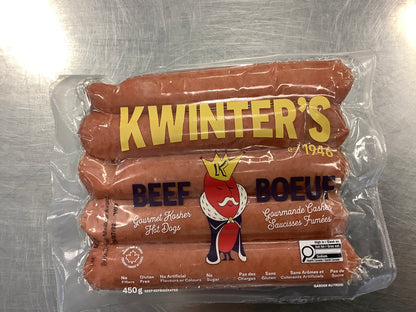 KWINTER’S-BEEF GOURMET KOSHER HOT DOGS