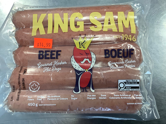 KING SAM-BEEF GOURMET KOSHER HOT DOGS