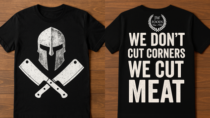 JW Foods “We Don’t Cut Corners We Cut Meat" Spartan Tee 🔥