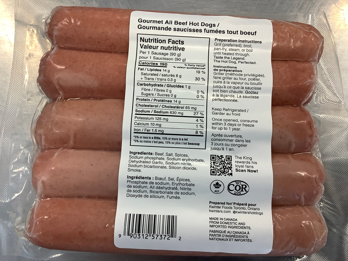 KING SAM-BEEF GOURMET KOSHER HOT DOGS