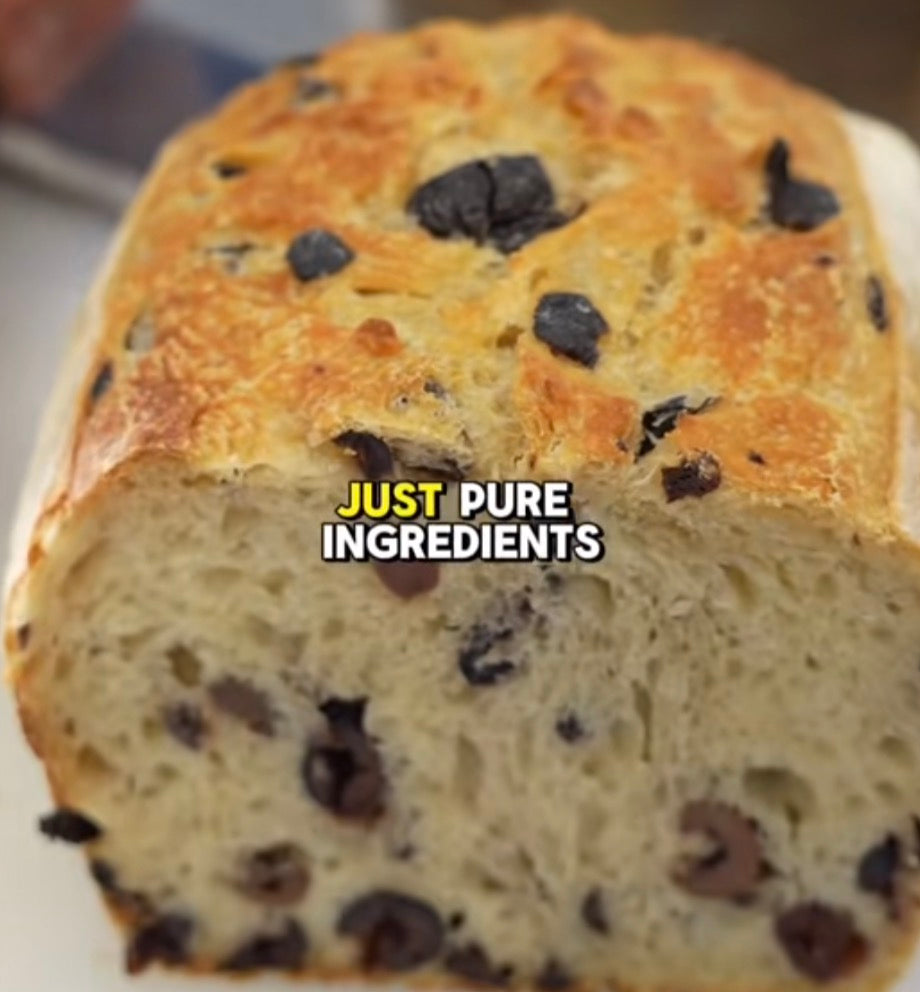 Sour Dough Homemade bread with Kalamata Olives and Greek Olive Oil