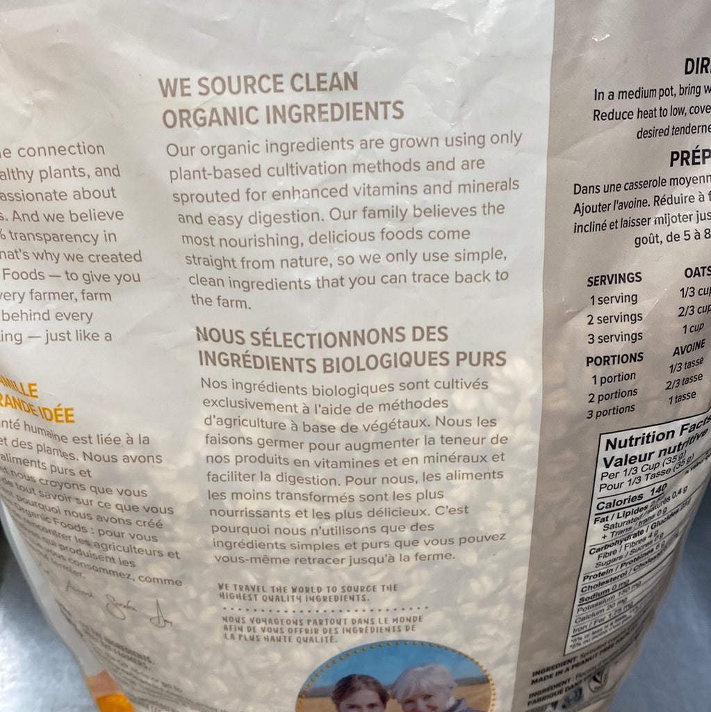 ONE DEGREE ORGANIC FOODS SPROUTED ROLLED OATS