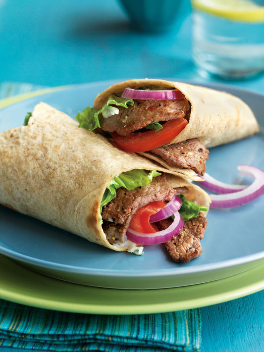 WRAP - FLANK STEAK with Mustard, Red Onions & Oregano